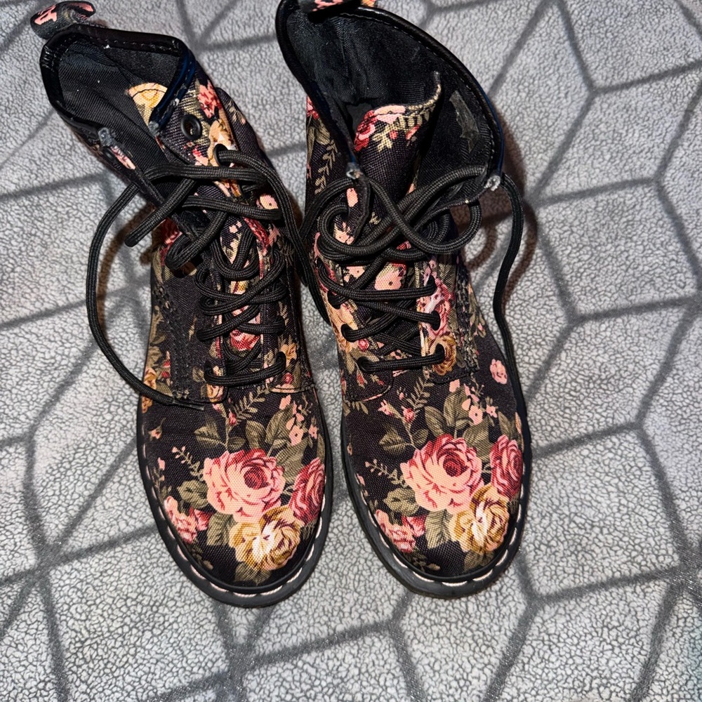 Dr. Martens Black Floral Combat Boots